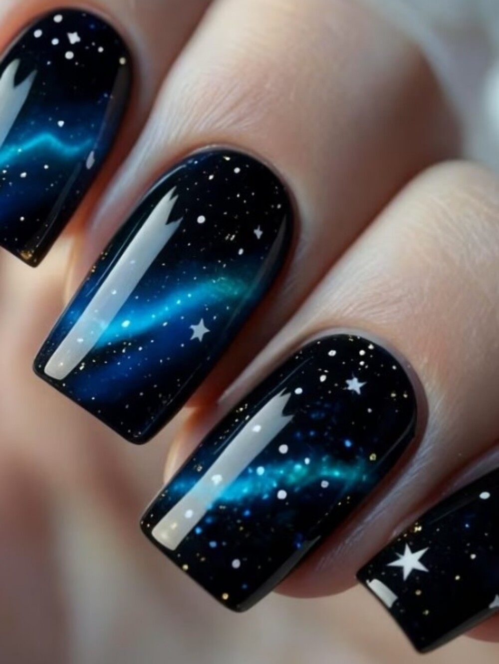 Galaxy Starry Press-On Nails - Blue Black Nebula